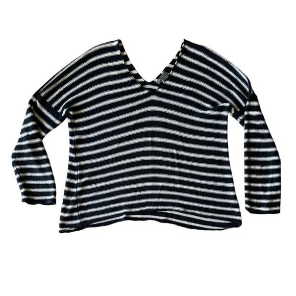 Vince Large Linen Pullover Sweater V Neck Striped Knit Long Sleeve - Picture 2 of 9